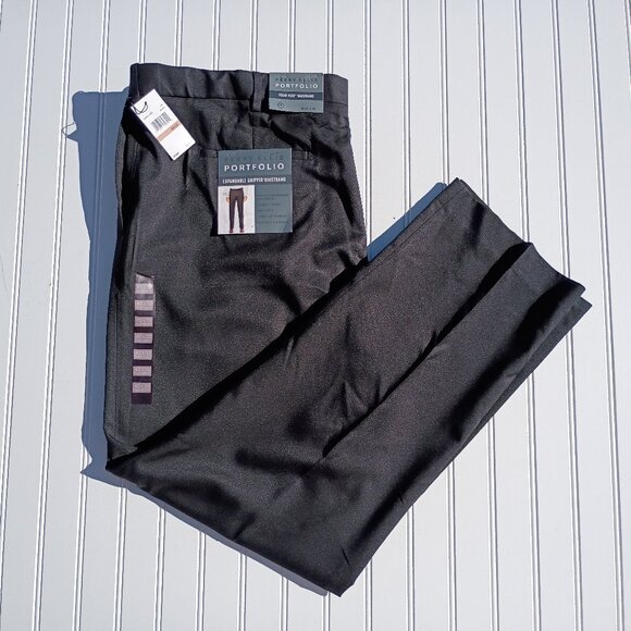 PERRY ELLIS Dress Pants Mens 42 x 32 Black Slacks Folio Flex Waistband Portfolio - Picture 1 of 15